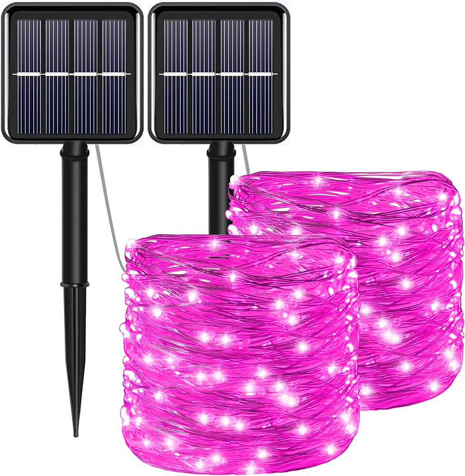 Solar Christmas String Lights Pink Outdoor Waterproof 100 LED（2 Pack） 8
