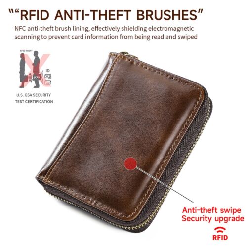 Men's Genuine Leather RFID Wallet Bifold Coin Pocket Zip Around 17 Card Slots - Picture 10 of 28