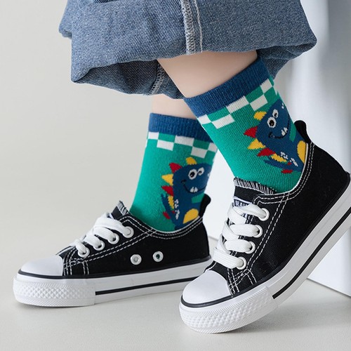 5 Pairs Kids Socks Cute Cartoon Dinosaur Children Socks Breathable Mid Calf - Picture 21 of 27