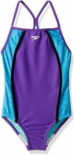 Speedo Girls Heather Thin Strap One-Piece, Speedo Purple, 12 