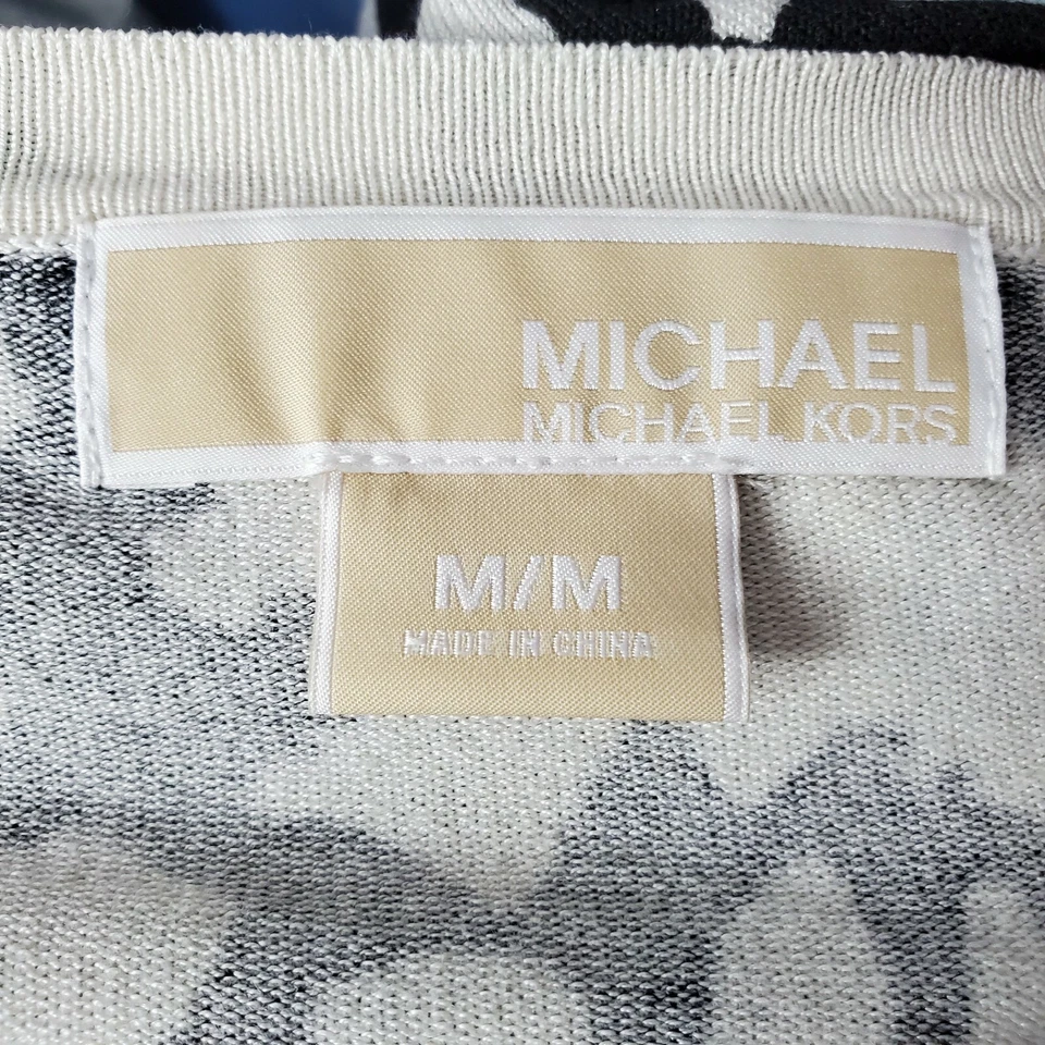 Cárdigan suéter Michael Kors para mujer mezcla de seda gato grande estampado animal talla mediana Foto 3 de 4