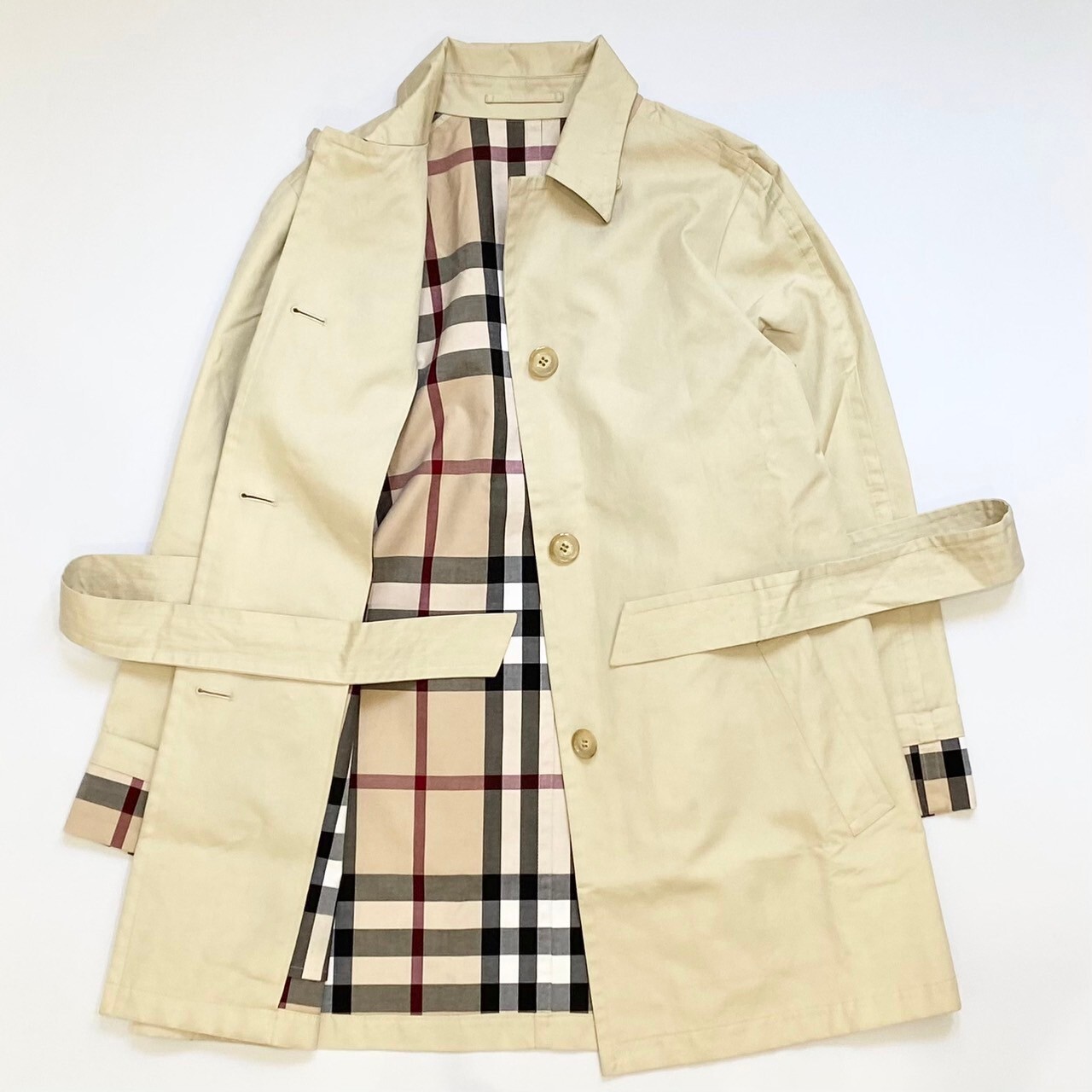 BURBERRY London Coat 40 Nova Check Beige Cotton Made in Japan