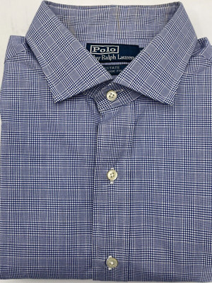 Vintage Polo Ralph Lauren Estate Classic FIit Shirt Blue Plaid Mens XL  17-34/35