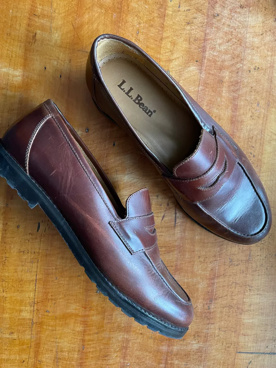 LL Bean Signature Shoes Women s 10 W Penny Loafers Slip on Brown Leather 106