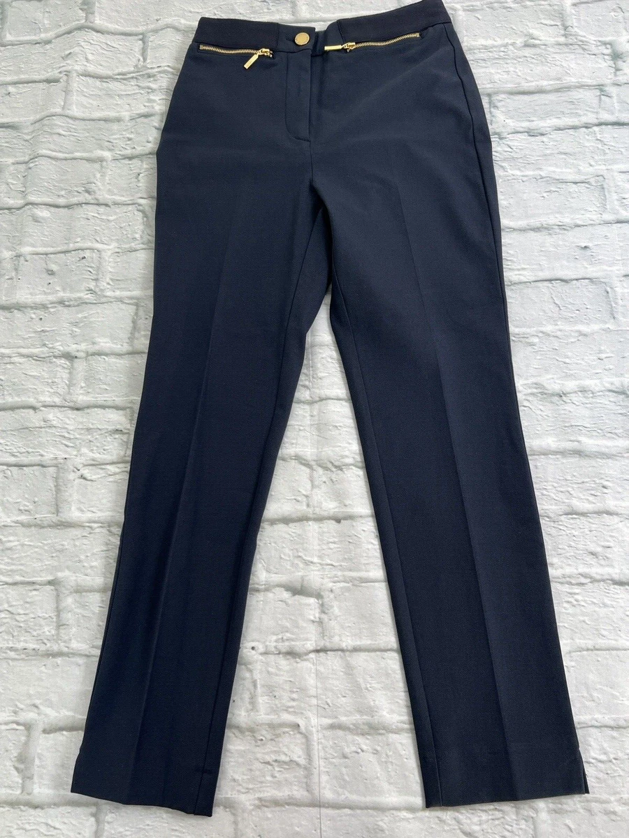 M S Per Una Trousers Navy Blue Work Cotton Tapered Leg Front Seam 28