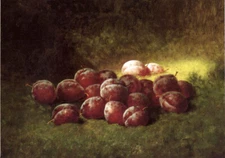 Oil painting Carducius Plantagenet Ream Purple plums still life fruit landscape