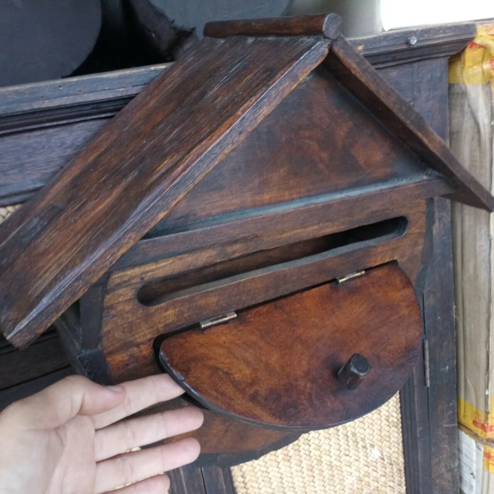 Wooden Mailbox Home Decoration Post Box Showcase Holder Wall Teak Wood Gift - Imagem 3 de 4