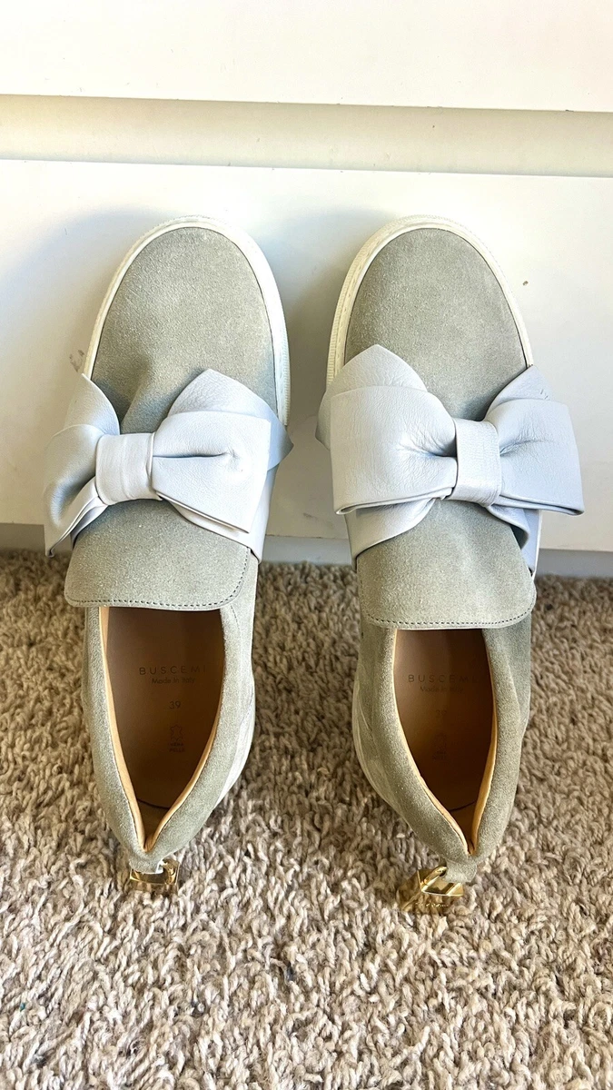 Buscemi Women Italian Suede Low Tops Slip on Sneakers Bow Tie Grey Size 39 US 7