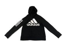 Adidas Hooded Sweatshirt Youth Medium Black, White Center Logo 100 Cotton EUC