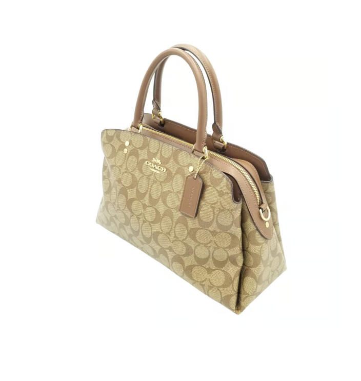 Coach Brown Lillie Triple Compartment Signature C Coated Canvas