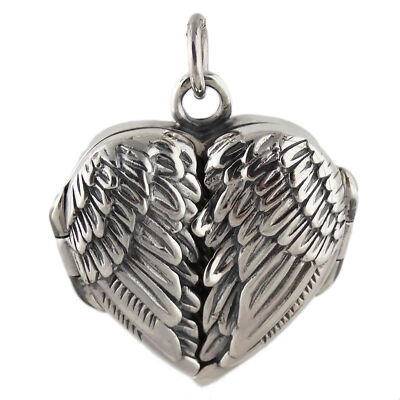 Angel Wings Heart Locket - 925 Sterling Silver - Love Gift Memorial Faith NEW