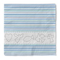 Serviette Kommunion/Konfirmation In Weiß-Blau Aus Tissue 33 X 33 Cm, 20 StüCk