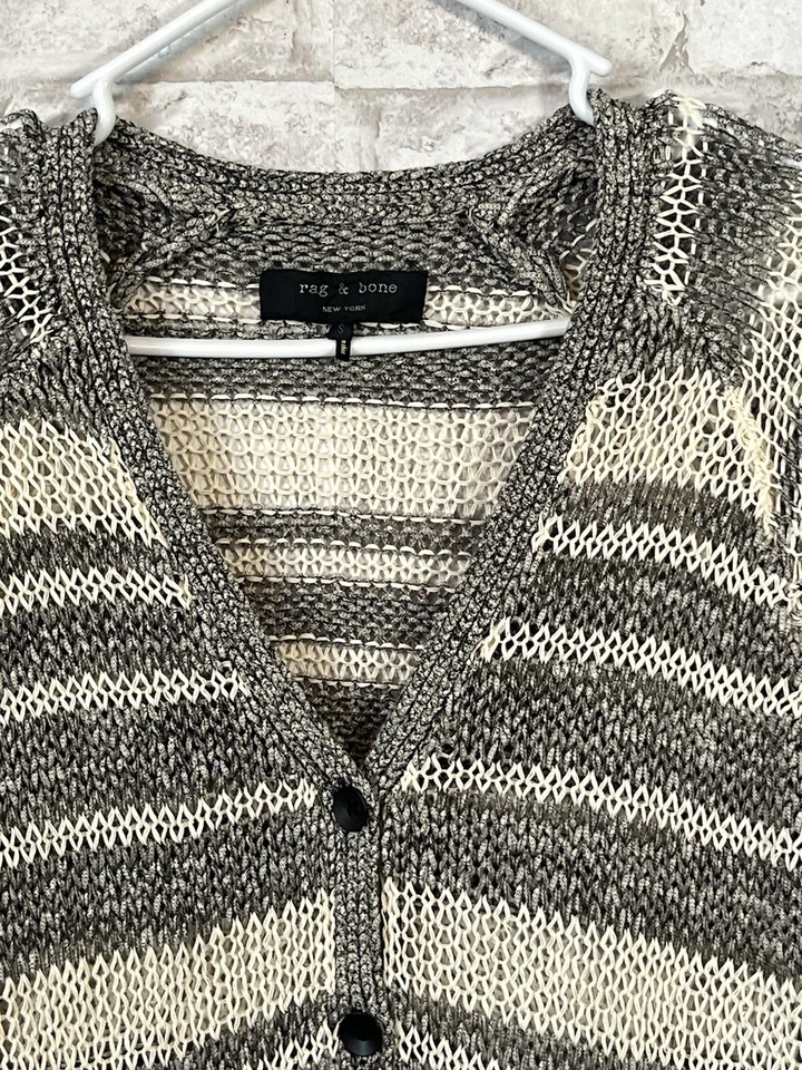 Cárdigan suéter RAG & BONE tejido suelto gris/crema mezcla de lino botón delantero pequeño Foto 3 de 4