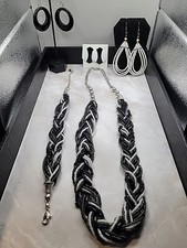 Multistrand Glass Braided Seed Bead Braided Necklace Bracelet Set With Earrings