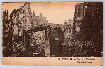 c1910s Verdun Rue De La Madeleine Street Ruins Antique Postcard