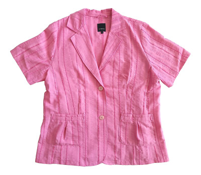 FABIANI Blazer 44 rosa pink JACKE kurzarm Designer L Satin gestreift knitterfrei