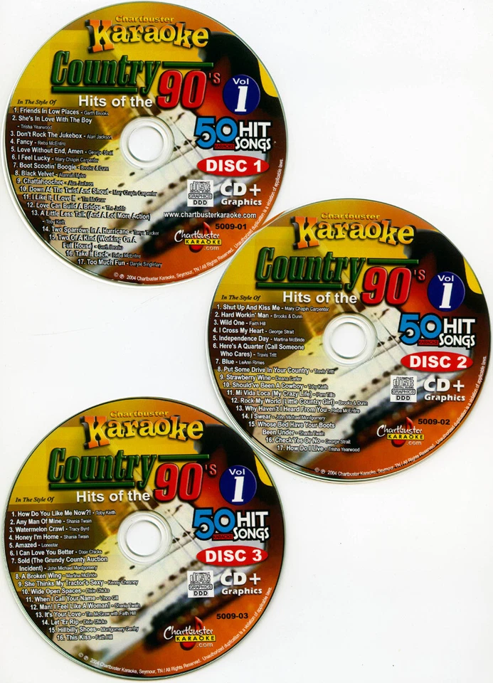 CHARTBUSTER 90's COUNTRY Karaoke 6 CDG VOL-1+2 Alan Jackson,Garth B +in Sleeves - Image 3 of 3