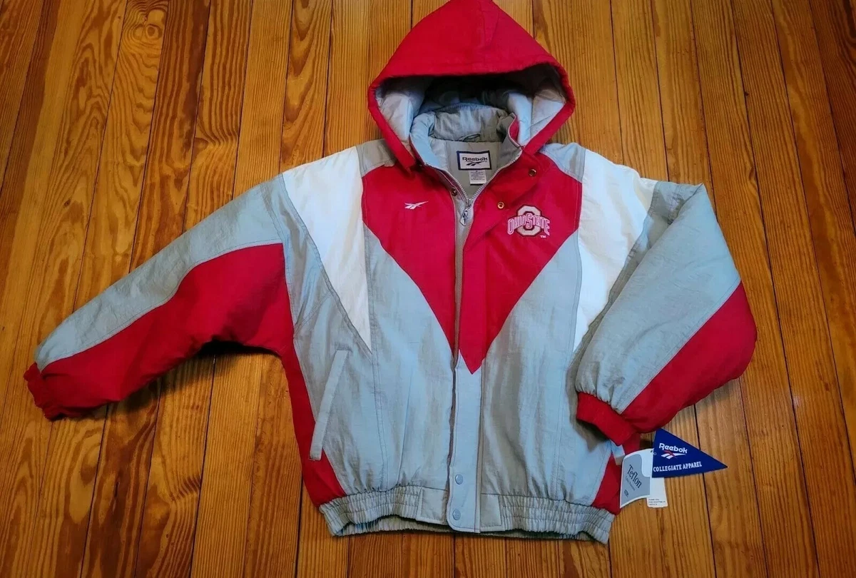 Vintage Reebok Ohio State Jacket Puffer Buckeyes Full Zip Mens M Detach Hood NWT