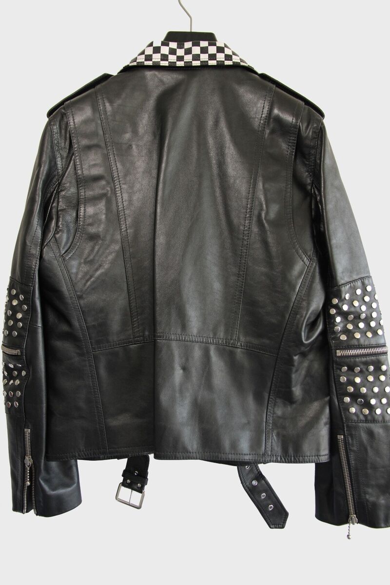 Celine Leather Biker Jacket Checkered Studded Damier Hedi Celine Leather Biker Jacket Checkered Studded Damier Hedi