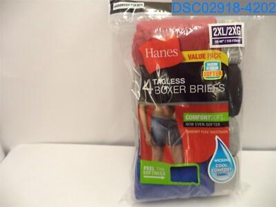 Qty= (1 pack of 4): Hanes: Men's 2XL Multicolor Tagless Boxer Briefs 