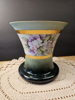Antique UNO Favorite, Bavaria Hand Painted Vase, Sweet Peas, Signed Kucher