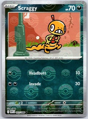Scraggy (Poke Ball Pattern) 057/086 Common White Flare Pokemon Holo LP