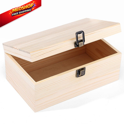 WSICSE Unpainted Wood Box with Hinged Lid - Large 9.2'' x 5.5'' x 3.9'', wooden 