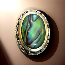 Ornate Silver Tone Filigree Edge Abalone Shell Ring Size 8.5 Vintage Unisex