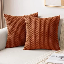 Fall Rust Throw Pillow Covers Soft Corduroy Decorative Set of 2 Boho Striped ...