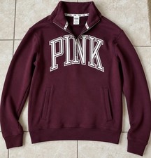 PINK Victoria's Secret Large Quarter Zip Burgundy Sweatshirt Logo Pullover