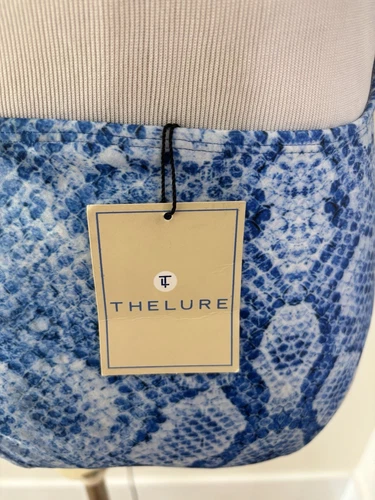 The Lure Blue Snake Print One Piece Bathing Suit, Long Sleeve Open Back - Picture 5 of 6