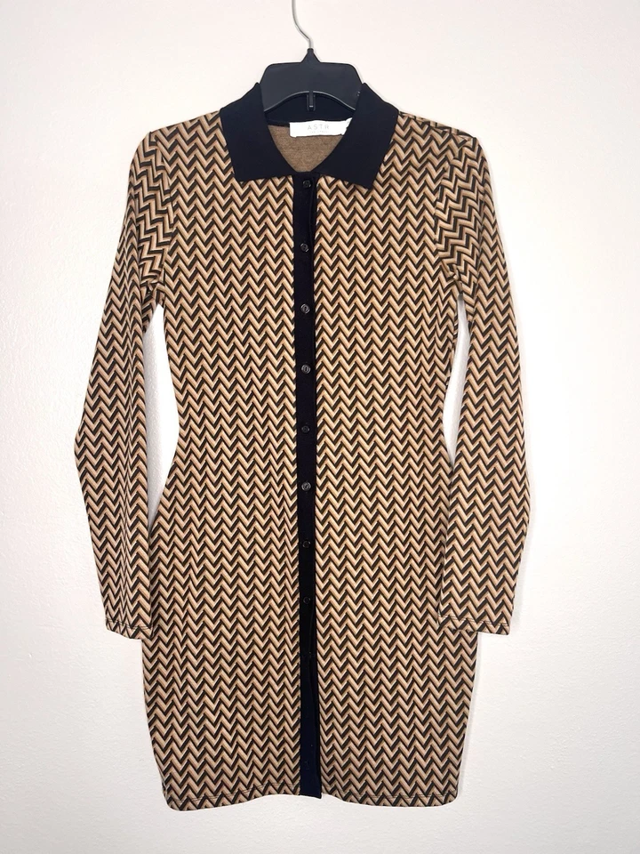 ASTR Kambrie Collared Chevron Mini Dress 1960s mod girl GoGo dress S #7 - Image 2 of 4