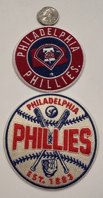 (2)-PHILADELPHIA PHILLIES Vintage Style Embroidered Iron On Patches BEAUTIFUL!