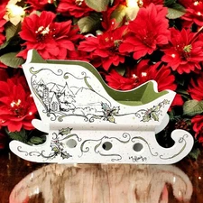 Christmas Sleigh Winter Scene 1979 Centerpiece Artist Signed Hand Painted Decor 