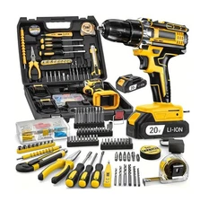 136pcs 20V Electric Cordless Drill Tool Box Set With Screwdriver Bits 2X Battery