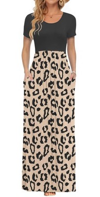 Damen Maxikleid Madame Kurzarm Sommer Casual Lang Kleid mit Taschen