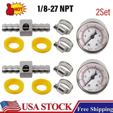 Fuel Pressure Gauge 0-140PSI with In-Line Adapter 3/8 Inch Oil Pressure Gauge 2x