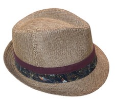 Carlos By Carlos Santana Straw Like Fabric Fedora Hat Guitar  Pin - Brown- Sz M