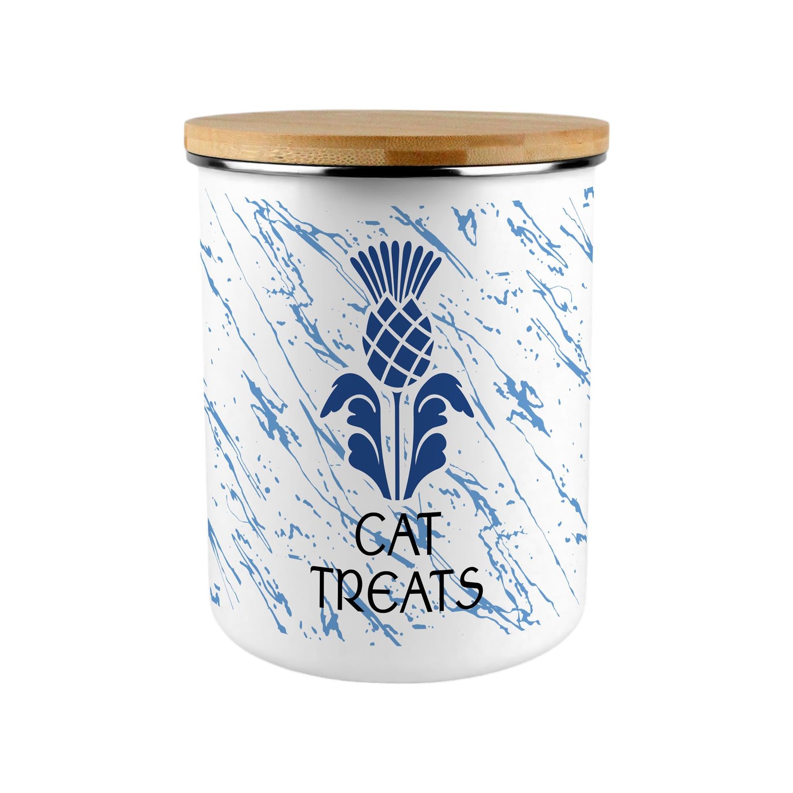 Scottish Thistle Cat Treats Canister - Extra-Large Enamel Kitchen Storage Tin