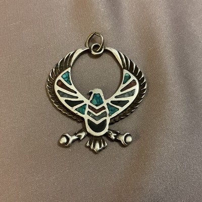 Navajo Indian Silver & Turquoise Eagle Pin Pendant