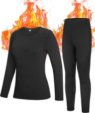 Roadbox Thermal Underwear Set Women, Fleece Lined Base Layer Long M, Black 