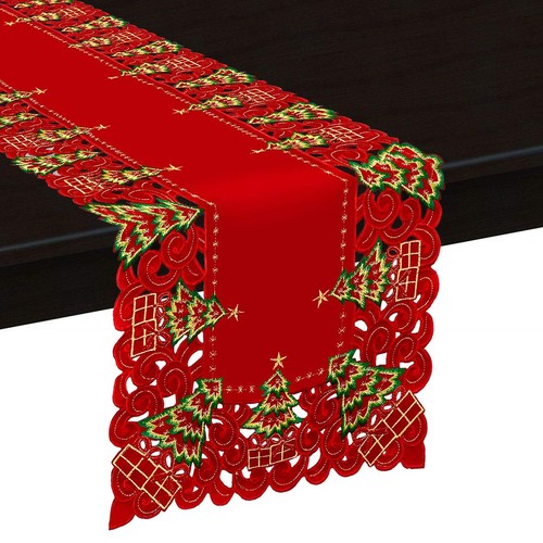 Grelucgo Embroidered Christmas Holiday Holly Tree Table Runner, Dresser Scarf... - Picture 2 of 5