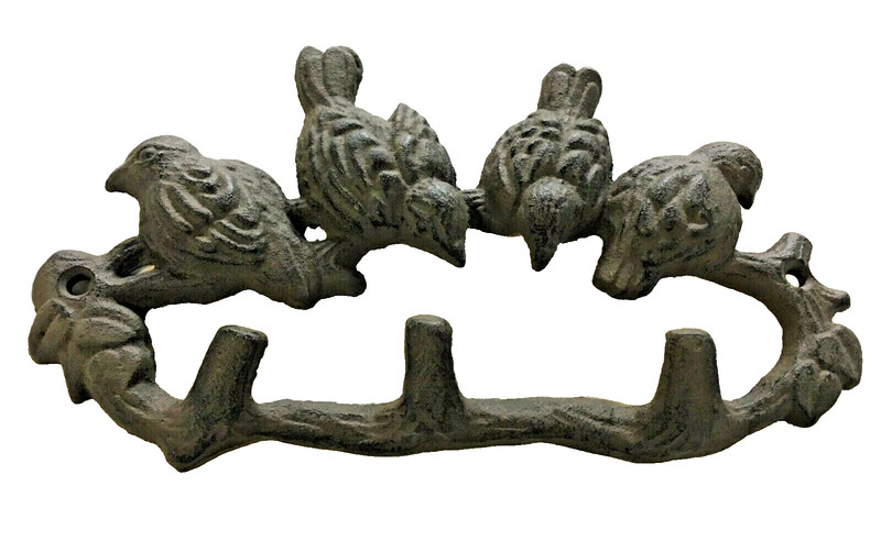 4 Blue Birds on a Branch Towel Hanger Coat Hat Hook Key Rack Rustic Home Décor