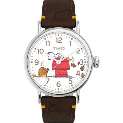 Timex X Peanuts Thanksgiving Quarz weißes Zifferblatt Lederband Uhr TW2W44300
