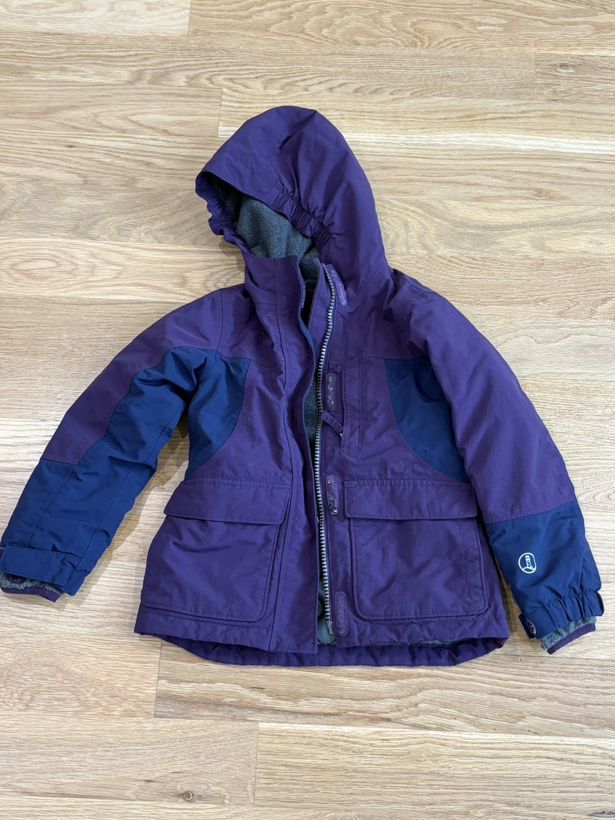 Lands End Grow-A-Long Winter Jacket Girls Size 4 Purple/Navy Waterproof Hooded
