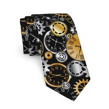 Camo Orange Ties For Men Novelty Neckties Classic Cool Mechanical Gear Clock