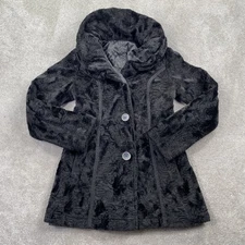 Laundry by Shelli Segal Coat Womens Medium Black Faux Fur Textured Button Jacket