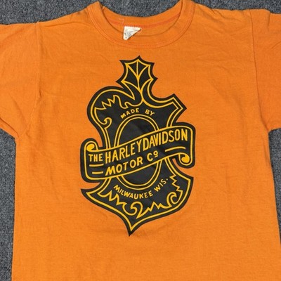Vintage Harley Davidson 80s Shield Towncraft T Shirt Orange Size