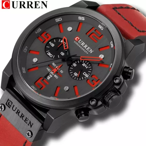 Neu Curren Herren Quarzuhr Leder Armbanduhr Chronograph Wasserdicht Analog Luxus - Bild 3 von 30