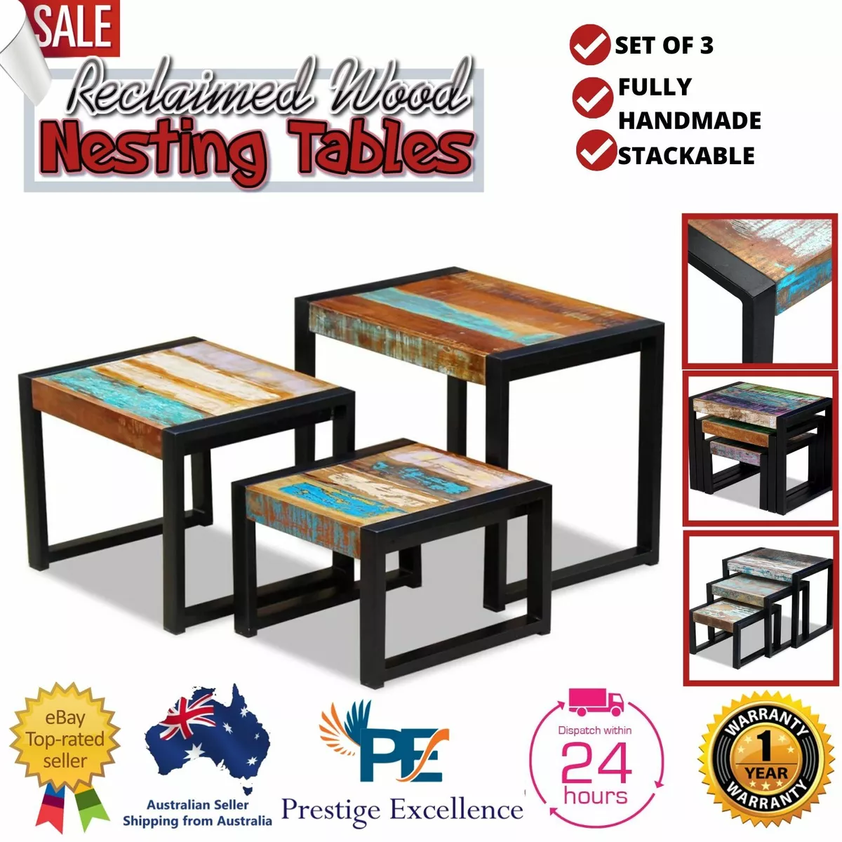 Reclaimed wood 2024 nest of tables